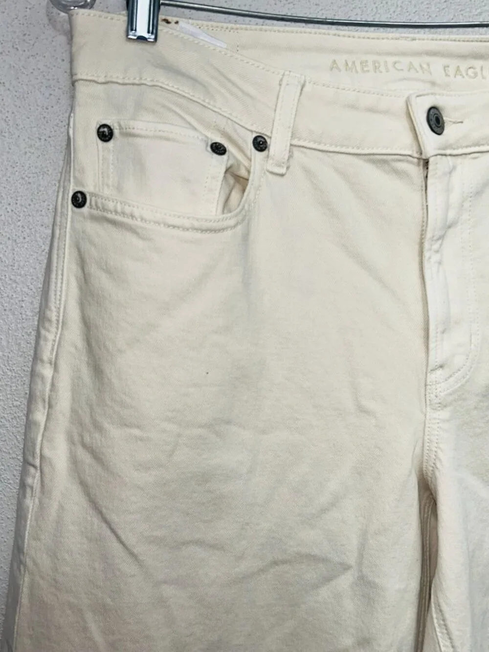 American Eagle Barrel Jeans Womens 6 Cream High Rise Ankle 31”x27.5”